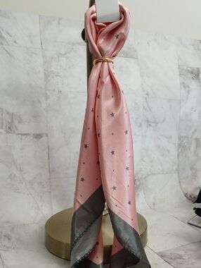 Pink Star Print Satin Hair Scarf,  Versatile - Neck Scarf Or Purse Scarf